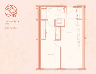 The Warren One Bedroom One Bathroom Floor Plan
