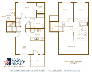 Liberty Village Apartments and Townhomes Three Bedroom Townhome Floor Plan