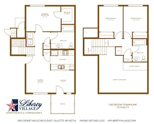 Liberty Village Apartments and Townhomes Three Bedroom Townhome Floor Plan