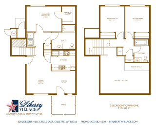 Liberty Village Apartments and Townhomes Three Bedroom Townhome Floor Plan