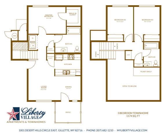 Liberty Village Apartments and Townhomes Three Bedroom Townhome Floor Plan
