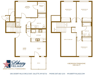 Liberty Village Apartments and Townhomes Four Bedroom Townhome Floor Plan