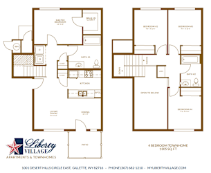 Liberty Village Apartments and Townhomes Four Bedroom Townhome Floor Plan