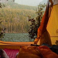 View of Mountains and Lake from Tent