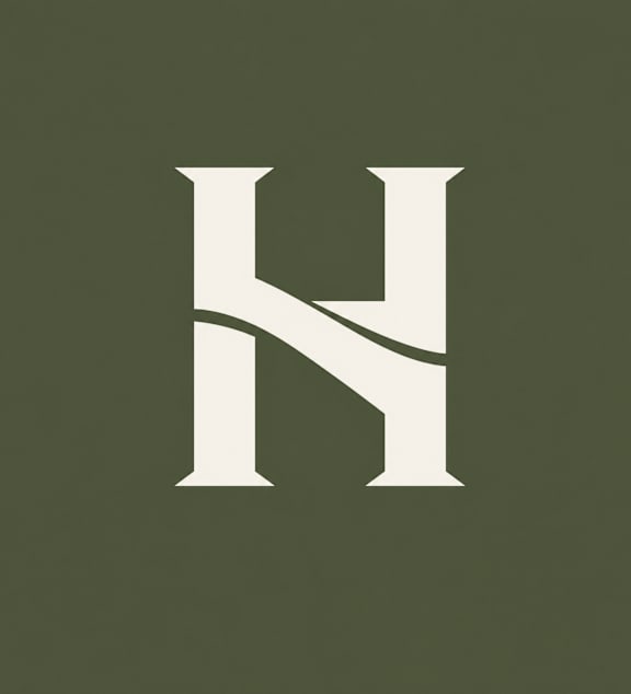 A white letter "H" on a green background.
