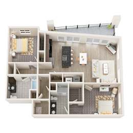 UNIT 2D Floor Plan at Vicina - Modern Urban Flats, Troy, 12180