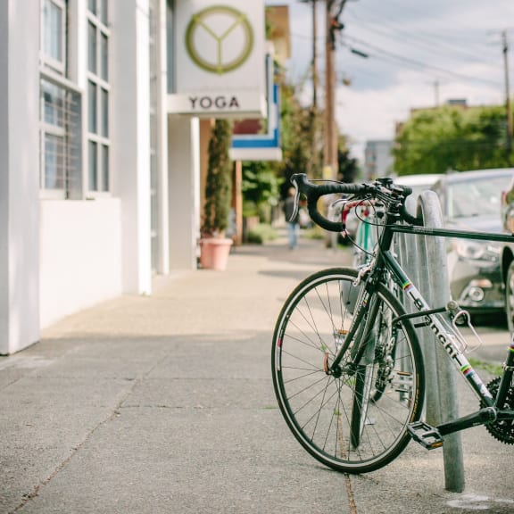 Bike Resting on Bike Rack on Sidewalk