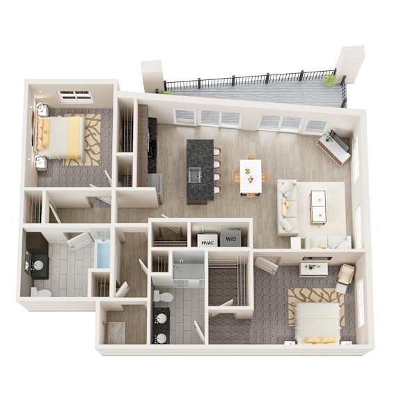 UNIT 2D Floor Plan at Vicina - Modern Urban Flats, Troy, 12180