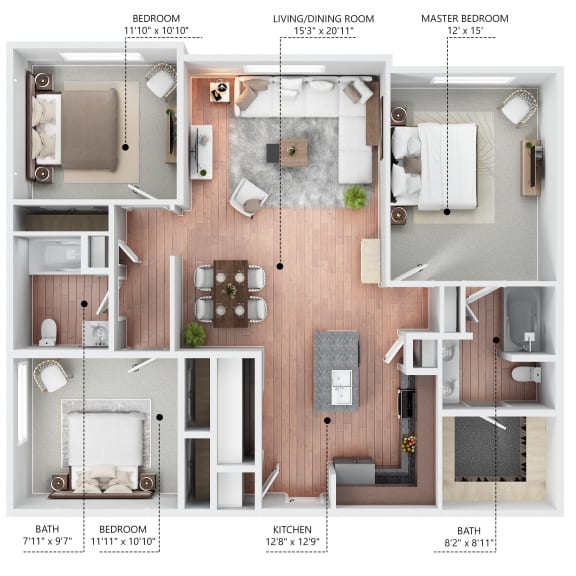 Floor Plan  The Oxford Floor Plan at The Heritage at Arlington Apartment Homes, Greenville, North Carolina