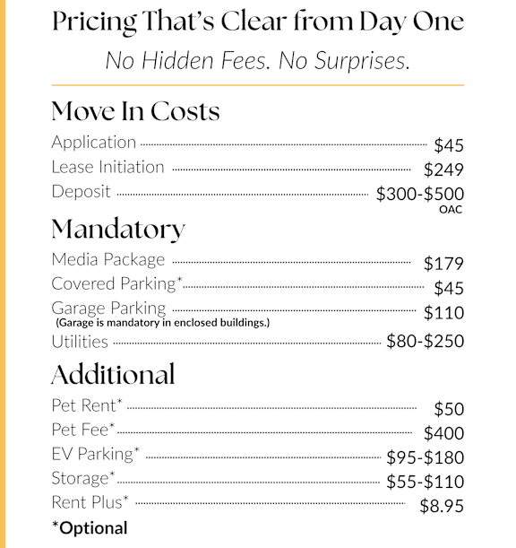 Soleil Lofts Transparent Pricing