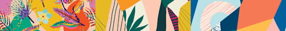 A colorful abstract pattern with various shapes and designs.