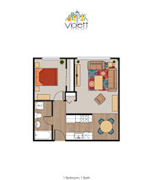a floor plan for a 1 bedroom unit