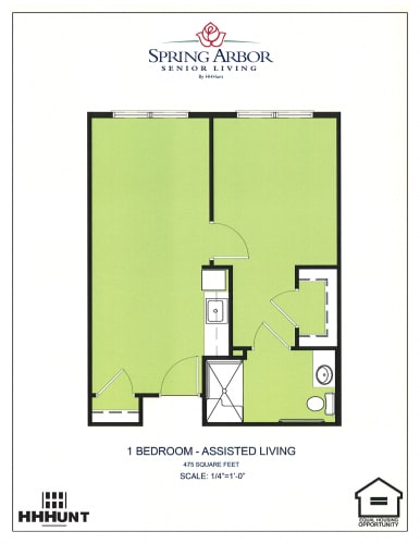 Floor Plan  475 Square-Foot 1 Bedroom - Assisted Living Floorplan at Spring Arbor of Greensboro, Greensboro, North Carolina