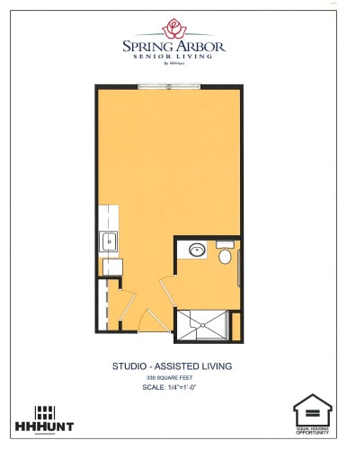 Floor Plan  330 Square-Foot Studio - Assisted Living Floorplan at Spring Arbor of Greensboro, Greensboro, 27410