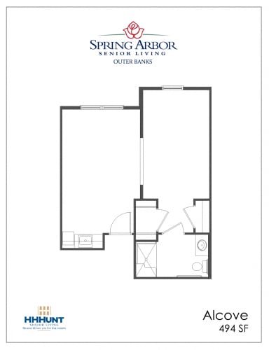 Floor Plan  494 Square-Foot Alcove Studio AL Floor Plan at Spring Arbor of Outer Banks in Kill Devil Hills, NC