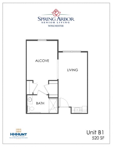 Floor Plan  Starting from 520 Square-Foot Studio Alcove B1(1) Assisted Living Floor Plan at Spring Arbor of Winchester in Winchester, VA
