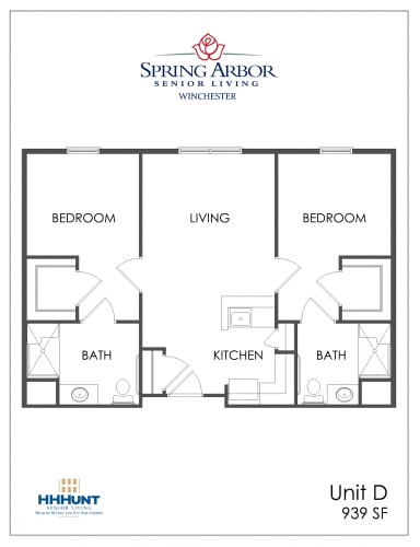 Floor Plan  939 Square-Foot Two Bedroom - Assisted Living Floorplan at Spring Arbor of Winchester, Winchester, VA