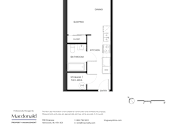 Thumbnail 1 of 3 - A floor plan for a studio apartment with a living room, dining room, kitchen, bathroom, and storage area.