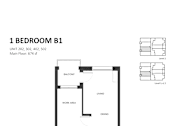 Thumbnail 2 of 2 - A floor plan for a 1 bedroom apartment with a detailed description of the layout.