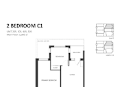 Thumbnail 2 of 2 - A floor plan for a 2 bedroom apartment with a living room, dining room, kitchen, bathroom, and entry.