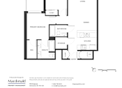 Thumbnail 1 of 4 - A floor plan for a 2 bedroom apartment with a living room, dining room, kitchen, bathroom, and storage.