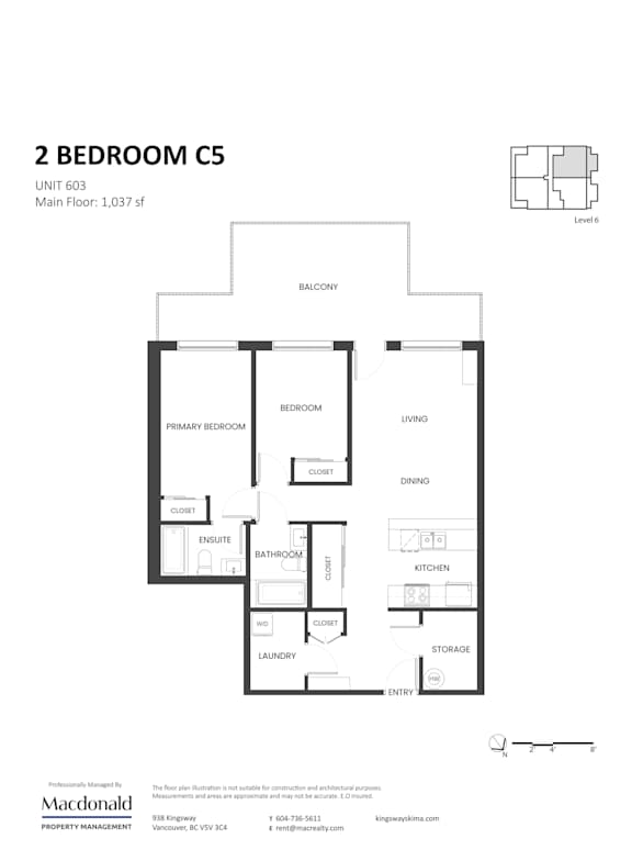 A floor plan for a 2 bedroom apartment with a living room, dining room, kitchen, bathroom, and laundry room.