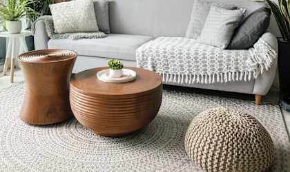 a living room with a couch and a coffee table