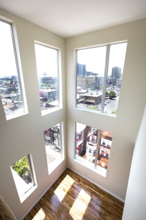 Loft view overlooking the apartment and view of Newark