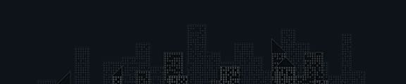 A cityscape silhouette with buildings of varying heights and shapes.