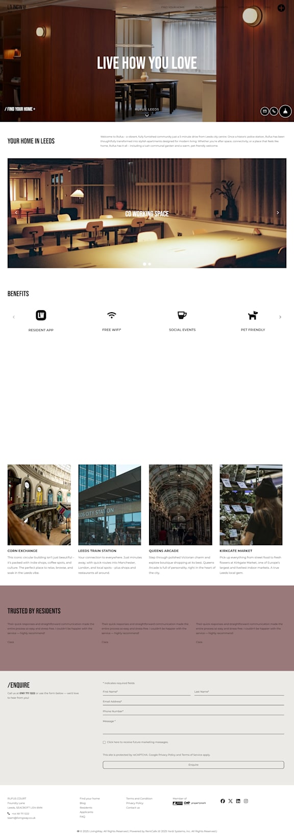 A series of images showcasing a modern interior space with the text "LIVE HOW YOU LOVE" prominently displayed.