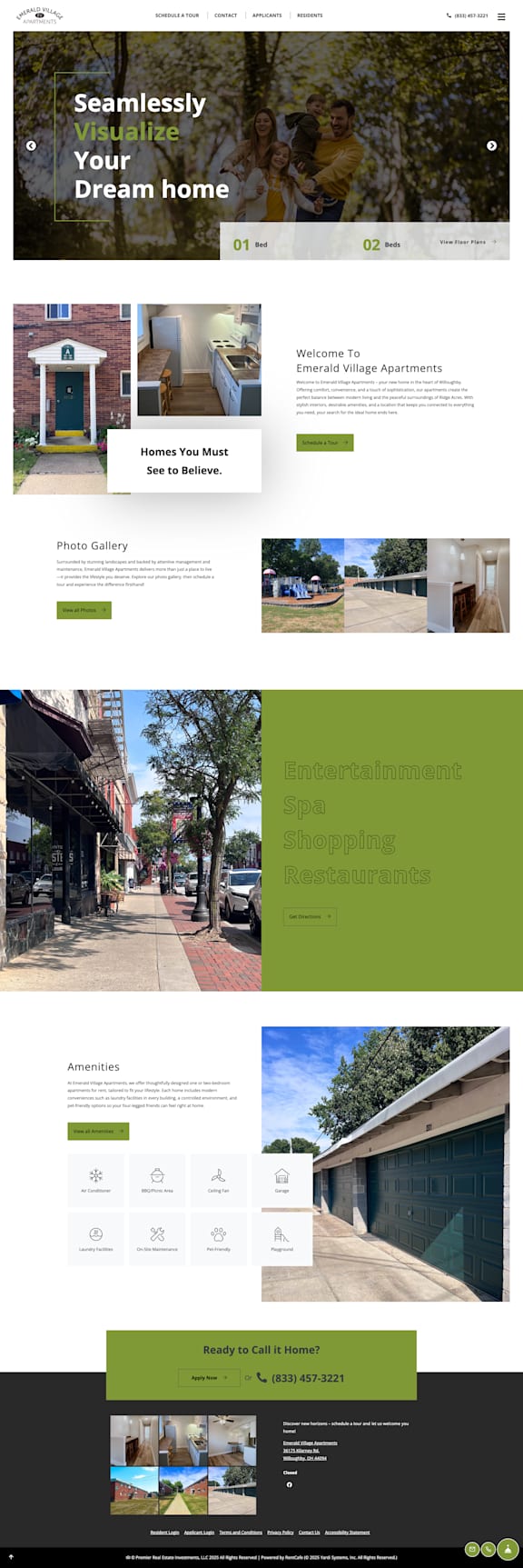 A webpage with a green and white color scheme showcasing various images of homes and interior designs.