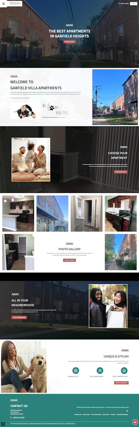 A webpage showcasing various images of apartments and promotional content for a residential area.