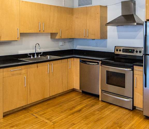 Kitchen with contemporary interior at 1525 Broadway, Michigan