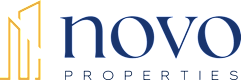 a green background with the words novo properties on it