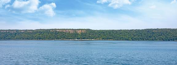 a view of the lake from the ferry
