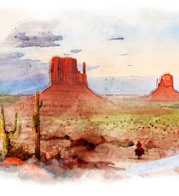 a painting of the mittens at sunset