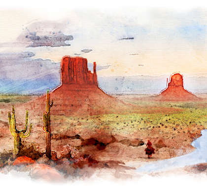 a painting of the mittens at sunset