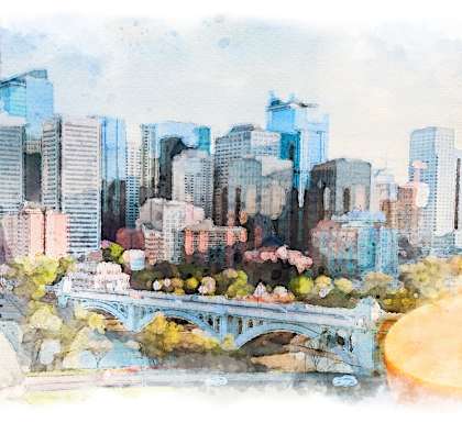 a watercolour painting of melbourne city