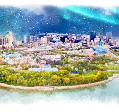 a watercolor painting of the city ofancouver at night
