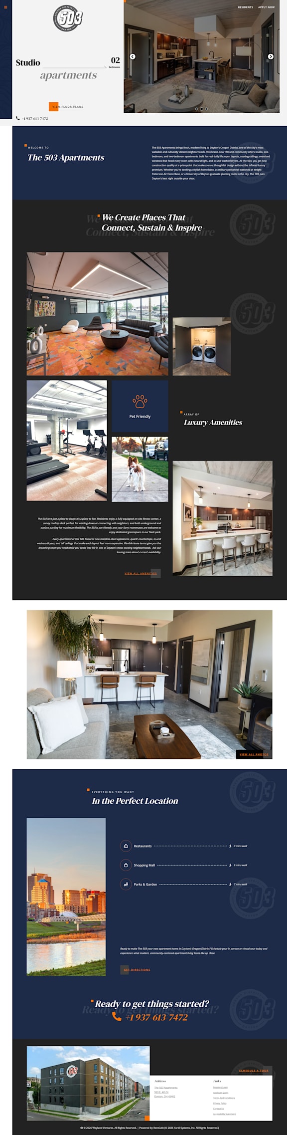 A webpage showcasing various images of apartment interiors and exteriors with accompanying text.