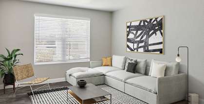 Model Living Room with Wood-Style Flooring at Monterra Apartments located in Las Vegas, NV-HERO.