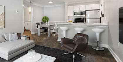 Model living room at Bridges at Bayside Apartments in St. Petersburg, Florida