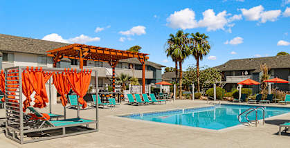 Community Swimming Pool at Accent on Rainbow Apartments located in Las Vegas, Nevada.