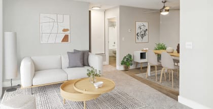 model apartment living room with a couch and a table