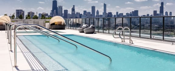 Swimming Pool With City Views at The Apartments at Lincoln Common in Chicago Illinois 