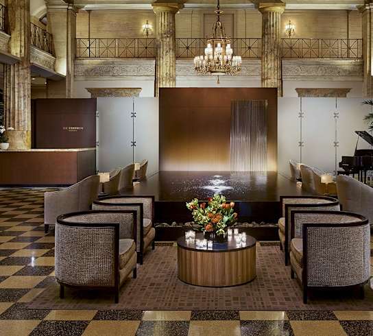 the lobby or reception area of the marquette hotel