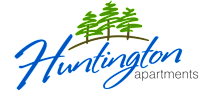 A logo for Huntington Apartments featuring a stylized tree.