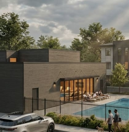 A modern house with a pool in the backyard.