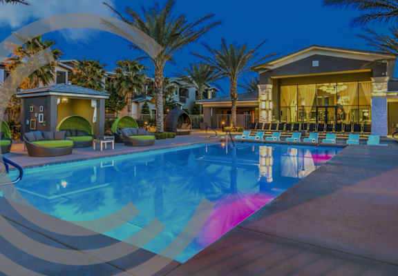 Lyric Pool with In-Water Lounge Chairs and Cabanas at Lyric Apartments, Nevada, 89183