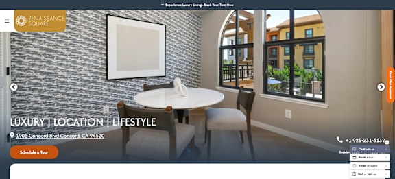 A webpage header for Renaissance Square with a photo of a dining area.